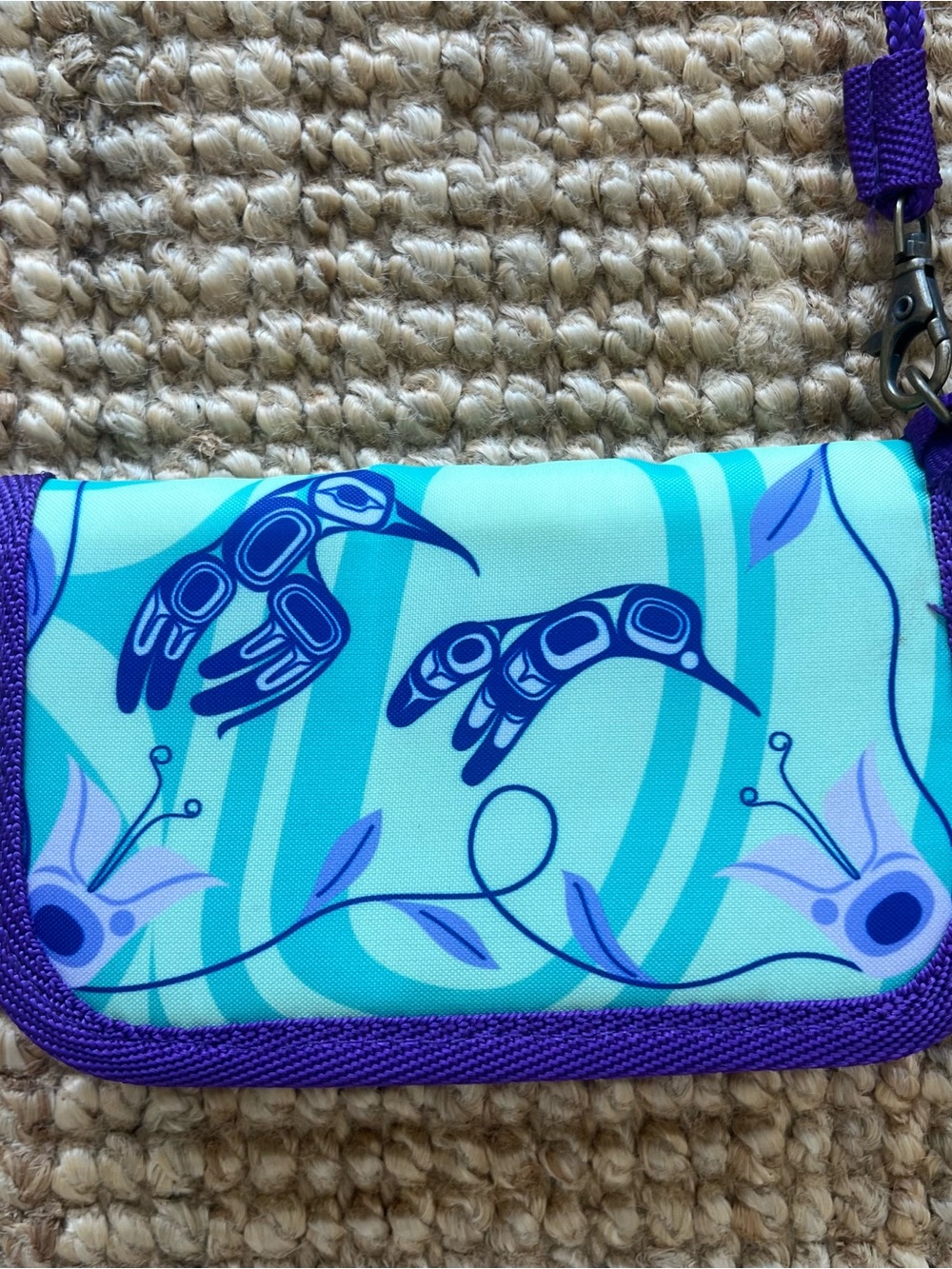 Women’s Teal & Purple Printed Crossbody Wallet